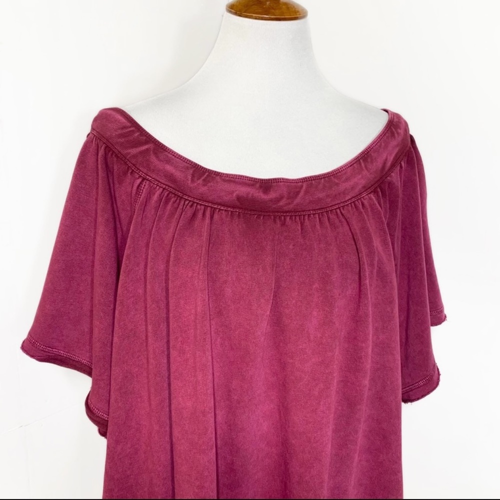 Free People Wine Draped Off The Shoulder Butterfly Sleeve Relaxed Fit Knit Top - Picture 5 of 9
